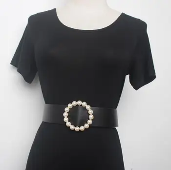 Ženske vzletno-pristajalne steze moda pearl sponke pu usnje Cummerbunds žensko Obleko Stezniki Pas Pasovi dekoracijo širok pas R1555
