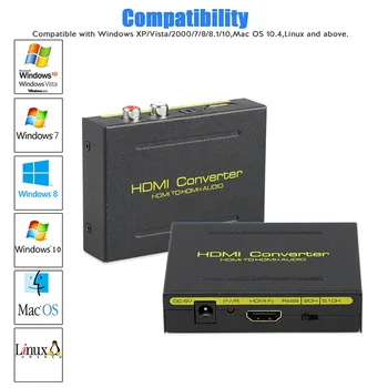 1 Nastavite Črno HDMI Na HDMI Optična+SPDIF+RCA L/R Extractor Pretvornik Zvoka za Ločevanje Adapter 1080P NAPAJALNIK