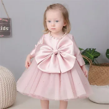 1. Rojstni dan Obleko Za Baby Dekle Lok Pearl Princesa Dekleta Obleko Poročno zabavo Otroci Obleke Za Dekleta Krst Obleko Žogo Obleke