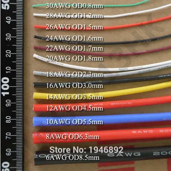 10 metrov (32.8 ft) 22AWG visoko temperaturna odpornost Fleksibilno silikonsko žice, pocinkane bakrene žice RC napajalni kabel Elektronski kabel