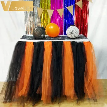 100 cm x 80 cm Halloween Black Orange Til Tutu Tabela Krilo Stranke Domačega Tekstilnega Tabela Krila za Dogodek Stranka Baby Tuš Dekor