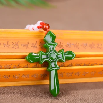 1PC Moda Kitajski Green Jade Križ Obesek Ogrlica Ročno Izrezljane Čar Jadeit Naravnih Nakit Amulet za Moške, Ženske, Darila, Bela