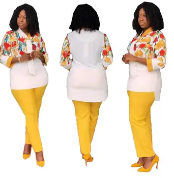 2 Kos Določa Afriške Kompleti Za Ženske Novih Afriških Tiskanja Elastična Bazin Vrečasta Hlače Rock Stil Dashiki Rokav Znanih Obleko Lady 2021
