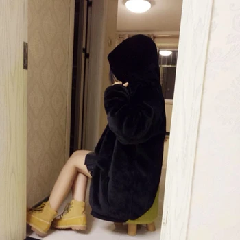 2020 Jeseni Novo Krzno Plašč Ženske Hooded Korejski Svoboden Dolgimi Rokavi, Debele Toplo Umetno Zajec Krzno Vrhnja Oblačila Modni Zimski Plašč Ženske