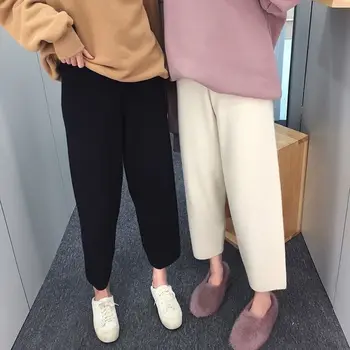 2020 korejska različica volnene ravne cevi širok noge hlače ženske nežen stil študent svoboden pomlad novo obleko visoko pasu