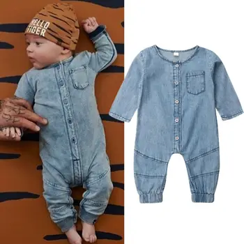 2020 NOVIH začetnih fant denim romper dolgimi rokavi jumpsuit moda prostem novorojenčka otroška oblačila