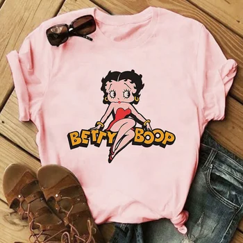 2020 Poletje Priložnostne Modi Cartoon Princeso Rokavi Ženske Betty Boop Tiskanje Vrhovi 90. letih Harajuku Femme Mujer Camisetas Ropa De Mujer