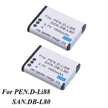 2Pcs DB-L80 D-LI88 DB-L80A D LI88 Fotoaparata Baterije Sanyo VPC-CG10 CG20 VPC-CG88 CG100 DB-L80AU za Pentax Optio P70 H90 W90