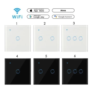 4PCS Wifi Glasovni Nadzor Stikalo EU Standard Brezžična Pametna Stikala za Luč 1/2/3 GangTuya Smart Home Delo Z Alexa googlova Domača stran