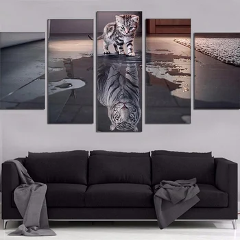 5 Kosov Slikarstvo Nordijska Umetnosti Žival Mačka Tiger Modul Sliko HD Tiskanje Plakata Urad dnevno Sobo, Spalnica Dekoracijo Doma