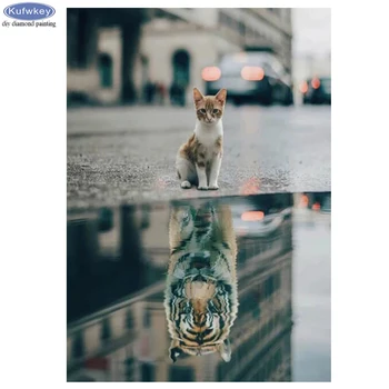 5D DIY Diamond Slikarstvo Mačka Razmislek Tiger Celoten Kvadratni/Krog Diamond Vezenje Živali Doma Dekor Mozaik Božično darilo