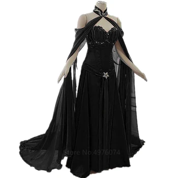 5XL Goth Večerno Obleko Royal Court Palace Pustni Kostum Stranka V Vratu Halloween Gothic Ženske Obleke Maxi brez Rokavov Plus Velikost