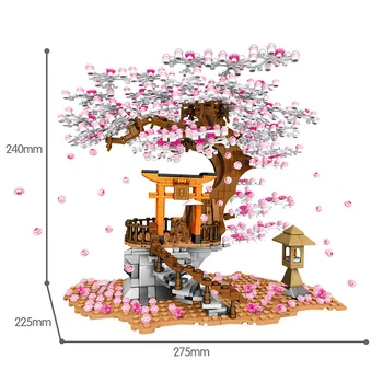 647Pcs Mesto Street View Sakura Senbon Torii Svetišče Model gradniki Prijatelji Češnjev Cvet Drevesa Krajine Hiši Otroci Igrače