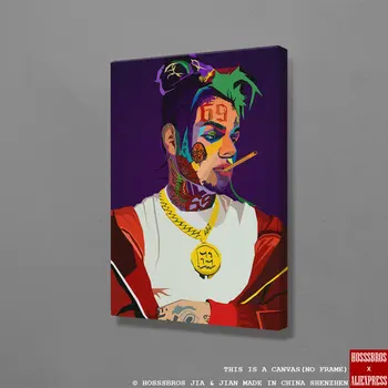 6ix9ine rapper hip hop Plakat Slikarstvo Wall Art Platno Za Najstnike, Dnevna Soba Doma Spalnica Študija Študentski sobi Art Okras Odtisov