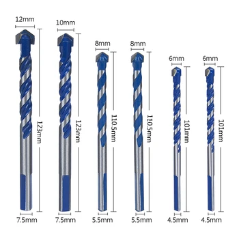 6Pcs/set 2*6 mm,2*8 mm,1*10 mm,1*12 mm Multi-funkcionalne Karbidne Trdine trikotnik kolenom Drill Bit Set za Zidane Vrtanje z box