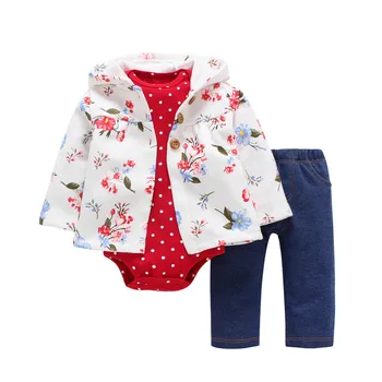 BABY DEKLE HOODED NASTAVITE srčkan pika telovnik+Dolg rokav trak igralne obleke+hlače za malčke malčka oblačil za pomlad jesen novorojenčka fant obleke