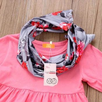 Baby Dekleta Malčka Otroci Čipke Pol Sleeve Solid T-shirt Vrhovi Cvetlični Hlače Šal 3Pcs Obleke Oblačila