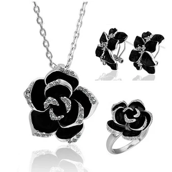 Blagovne znamke Camellia design modni obesek za ženske zlata barva črna slikarstvo rose cvet ogrlica, uhani obroč, Nakit Sklopov
