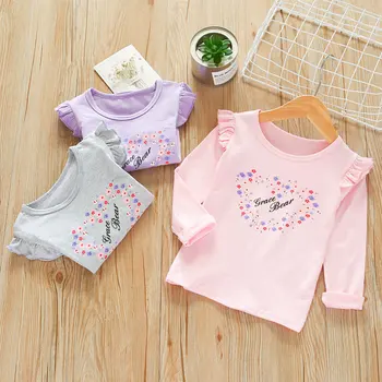 Bombaž Dekleta T-Shirt Moda, Ljubezen, tiskanje Dolgi rokav Baby Otroci Dno Majica za Otroke, Oblačila Novo Pomlad Dekle Vrhovi