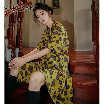 Cheerart Svoboden Skladu Vintage Obleko Ženske River Poletje Kratek Rokav Mini Obleka Nazaj Naguban Korejski Stil Oblačenja