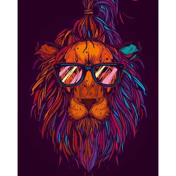 CHENISTORY Okvir DIY Barvanje Z Številkami Kompleti Pisane Lions Živali Barve Z Številk Za Odrasle Wall Art Sliko Akril Diy Gif