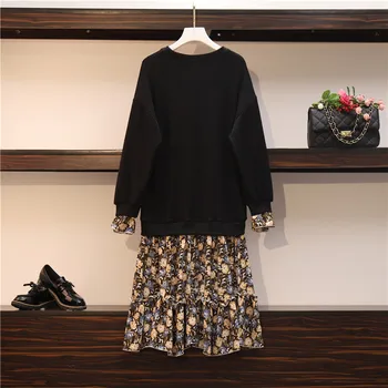 COIGARSAM 4XL Plus Velikost Mozaik Ženske obleke Pomlad Svoboden Cvjetnim Tiskanja Obleke Črne 9885