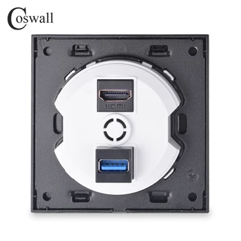 Coswall Kristalno Kaljena Steklena Plošča, HDMI je združljiv 2.0 Port / USB 3.0 Priključek Zidno električno Vtičnico in Vtičnico AC 110~250V R11 Serije