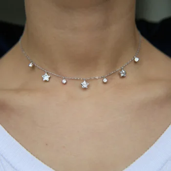 Cz star padec čar ogrlica 925 sterling srebro 32+8 cm choker čar chocker elegantno, šarmanten ženske, modni nakit