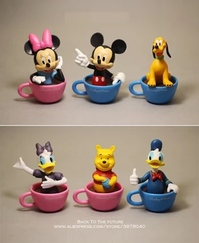Disney Mickey Miške Minnie skodelico kave 6pcs/set 7cm Dejanje Slika Držo Anime Dekoracijo Zbirka Figur Toy model
