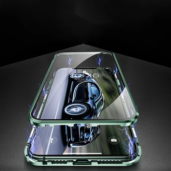 Dvojno Stransko Steklo Magnetnih Kovin Primeru Telefon za iPhone 12 Pro 11Pro XS Max XR 7 8 Plus Z Objektivom Fotoaparata Varstvo Magnet Pokrov