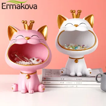 ERMAKOVA Srečen Mačka Kip, Kiparstvo Tabela Dekoracijo Miniaturne Figurice manjše izdelke Škatla za Shranjevanje Moderna Dnevna Soba Desk Doma Dekor