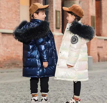 Fantje, Otroci Jopiči Pozimi Veliko Krzna Z Hooded Veter Dokaz Svetle Barve Zgostitev Vrhnja Oblačila Fant Dekle Snowsuits Raca Navzdol Coats
