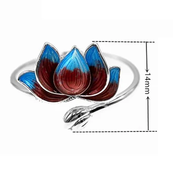 Foxanry 925 Sterling Srebro Trendy Obroči za Ženske Ustvarjalne Preprost Multicolor Spusti Glaze Lotus Eleganten Stranka Nakit Darila