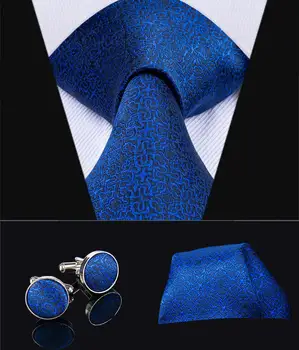 Hi-Tie Luksuzni Svile Moda za Moške Kravatni Modra Poslovnih Poročno Kravato Niz Žep Kvadratnih Cuffllinks Komplet Moški Vezi 8,5 cm SN-3034