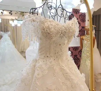 High-end Luksuzni Diamond Beading Čipke Poročno Obleko Bele Kristalno Royal Train Poročne obleke Vestido De Noiva 2019