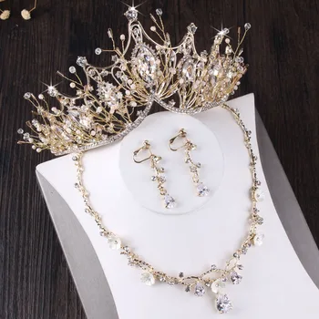 High-end zlato bela tiara ogrlica, uhani, nakit sklopov nevesta poročni dodatki