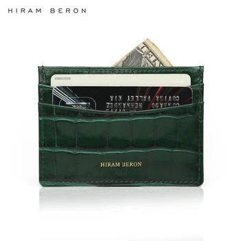 Hiram Beron Osebno BREZPLAČNO zeleno usnje kartice denarnice primeru ohišje za iphone X XS 11 12 Pro Max reliefni vzorec krokodil