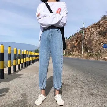 Kavbojke Ženske korejski visoko pasu Stretchy Vroče Prodajo Fashion Slim Vse Tekme Oprati Ženska Ulične Hlače Fant Priložnostne