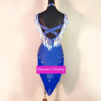 Latinski Ples za Otroke High-end Diamond Tassel Obleko Uspešnosti Oblačila Nov Ženski Odraslo Konkurence Oblačila