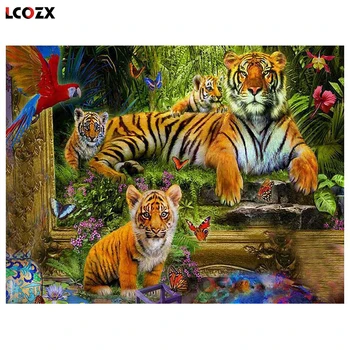 LCOZX Živali Tiger Diamond Slikarstvo Diamond vezenje 5d diy celoten krog diamond mozaik diamond barve daimond slikarstvo