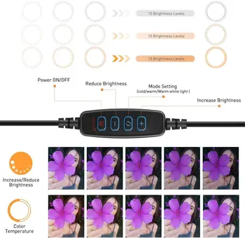 LED Izpolnite Obroč Svetlobe Bluetooth Remote 5stop Nastavek za Stojalo Fotografija Žarnice Držalo Selfie Ličila Živo YouTube Video Ringlight