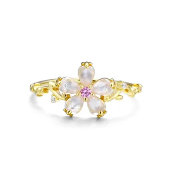 Lep srebro 925 nakit prstani za ženske 18K zlato roza kristalni cvet prstan imenuje breskov cvet svoje prijateljice poročno darilo nova