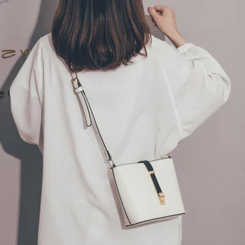 Luksuzna znamka Ženskih Vedro vreča 2019 Modi Nove Kakovosti Usnja Ženske Oblikovalec Torbici Kontrast barve Ramenski Messenger Bag