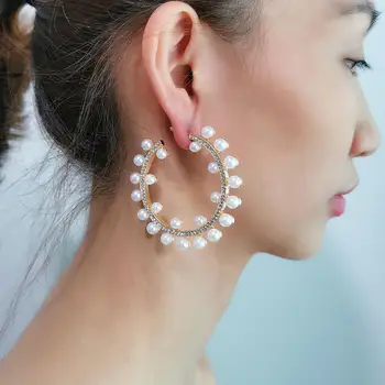 MANILAI Luksuzni Okrasnih Imitacije Pearl Hoop Uhani Za Ženske Izjavo Čar Uhani Stranka Poročni Nakit 2020
