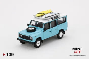 MINI GT 1:64 Land Rover Defender 110 Svetlo Modra z Desko LHD Diecast Model Avtomobila