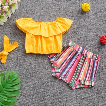 Moda dekliška oblačila, ki 3pcs obleke otroci baby dekleta letenje sleeve solid vrhovi T-Majice, trakove hlače pantsbow trakovi 1-6Y