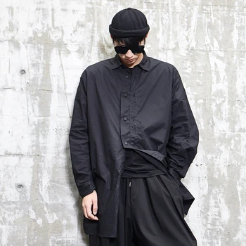 Moška Črna Majica Moški Modni Dolg Rokav Priložnostne Srajco Japonska Ulične Punk Gothic Hip Hop Svoboden Dolgo Obleko Srajco