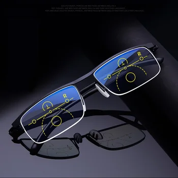 Moški Ženske Pol Okvir Progresivna Multifokalna Obravnavi Očala Proti Modra UV Presbyopic Očala Samodejnega Prilagajanja