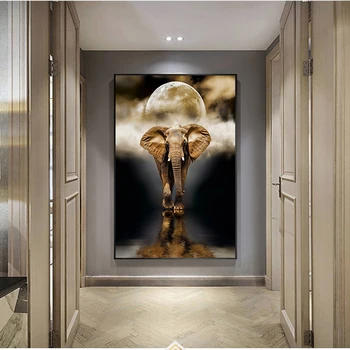 MUTU Retro Zlato slon oljnih slik Wall Art Živali, plakati, Tiskanje Na Slikarsko Platno Za Dnevni Sobi Doma Dekor Brez Okvirja