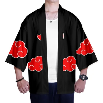 Naruto 3D Kimono Črni in Rdeči Modni Posebno 3D Tiskanih Naruto Kimono T-Shirt Jopico Sedem četrtletju rokav Harajuku Slog Vrh